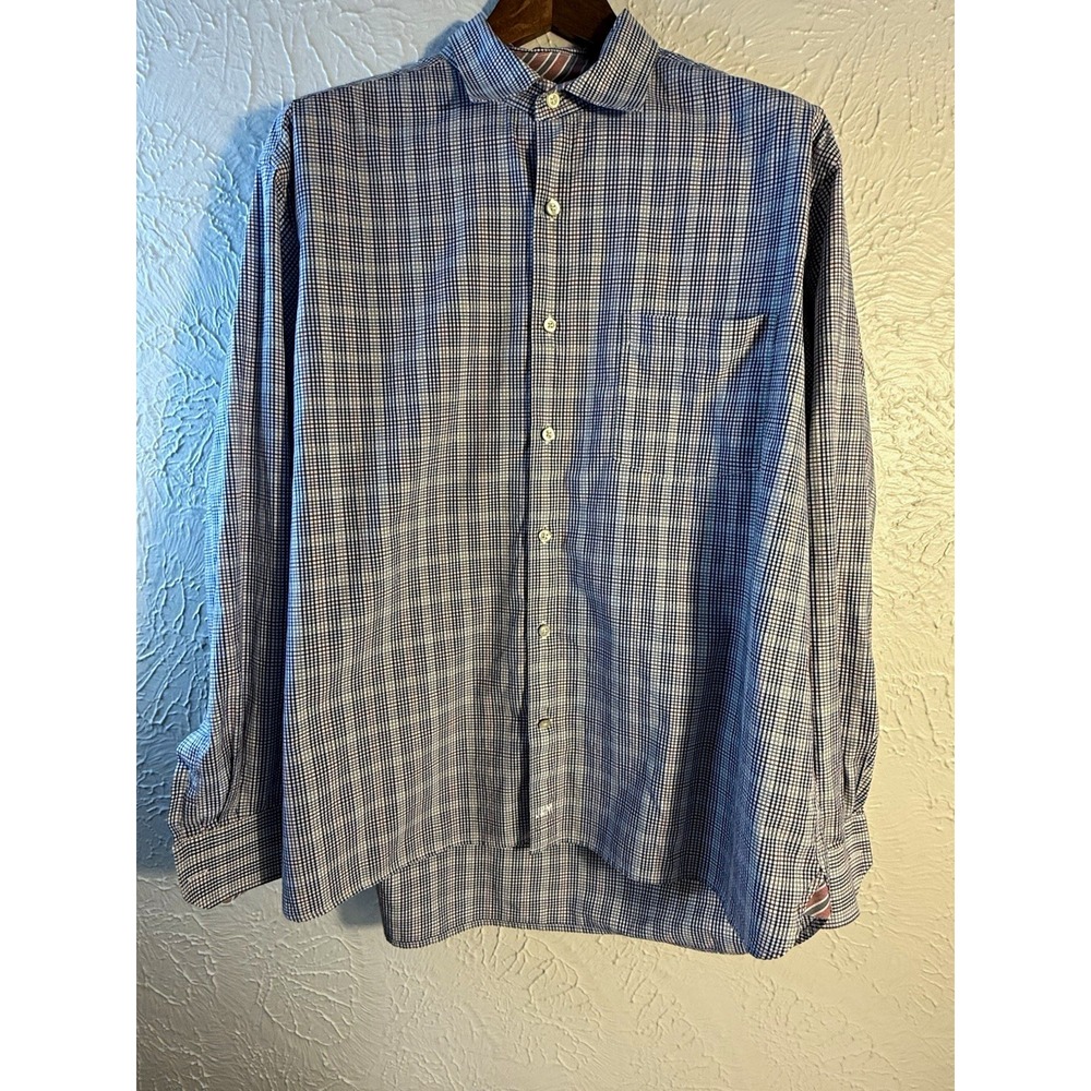 Johnston & Murphy Tailored Fit XL Blue White Red Check Cotton Button-Up Shirt
